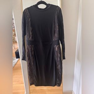 Black midi dress with lace detail sides